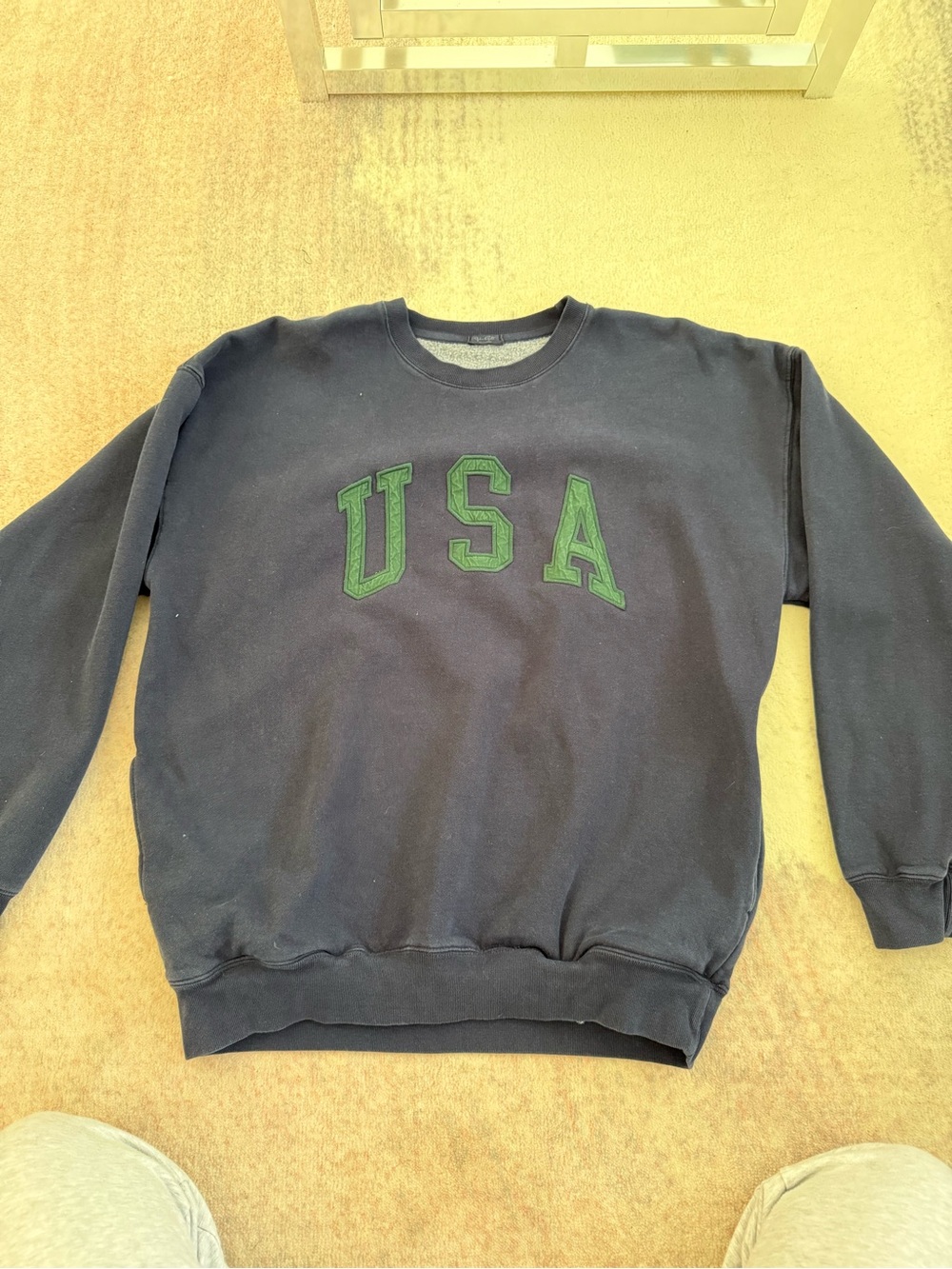 USA Crewneck Sweatshirt in Navy with Green Applique
